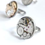 anello in acciaio, misura regolabile, movimento meccanico orologio vintage