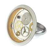 anello con ingranaggi, smalto e resina