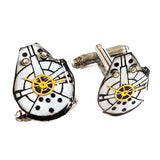 Gemelli da polso del Millenium Falcon di Han Solo, di Star Wars, realizzati in stile steampunk con ingranaggi di orologi vintage.
