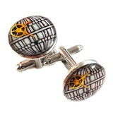 Gemelli da polso Morte Nera, di Star Wars, realizzati in stile steampunk con ingranaggi di orologi vintage.